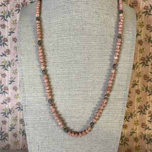 Vintage angel skin coral rhondelle beaded necklace with sterling beads and clasp